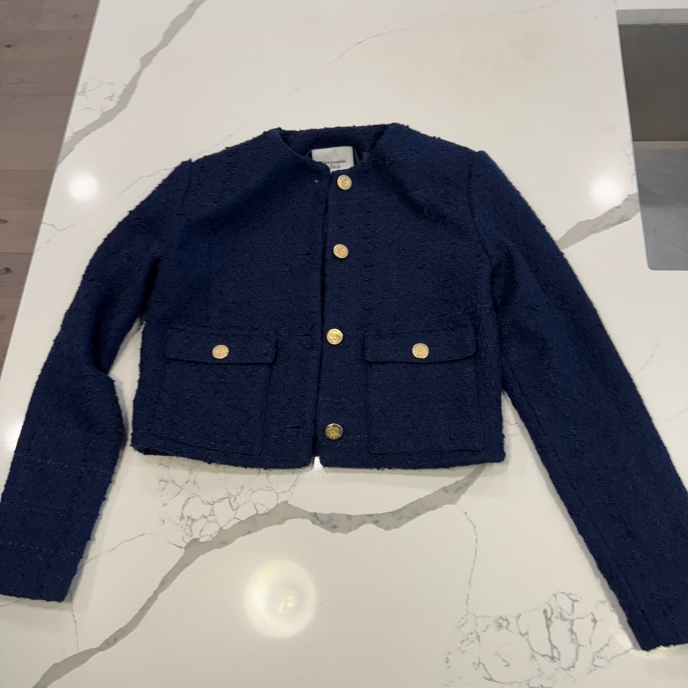 Abercrombie & Fitch Navy Tweed Jacket with Gold Buttons